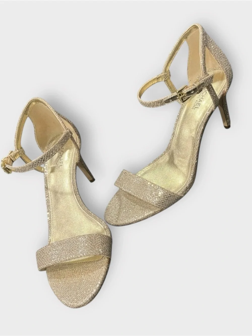 Michael Kors Gold Glitter Sandal Mid Heels Simone Ankle Strap | 6.5 Worn Once